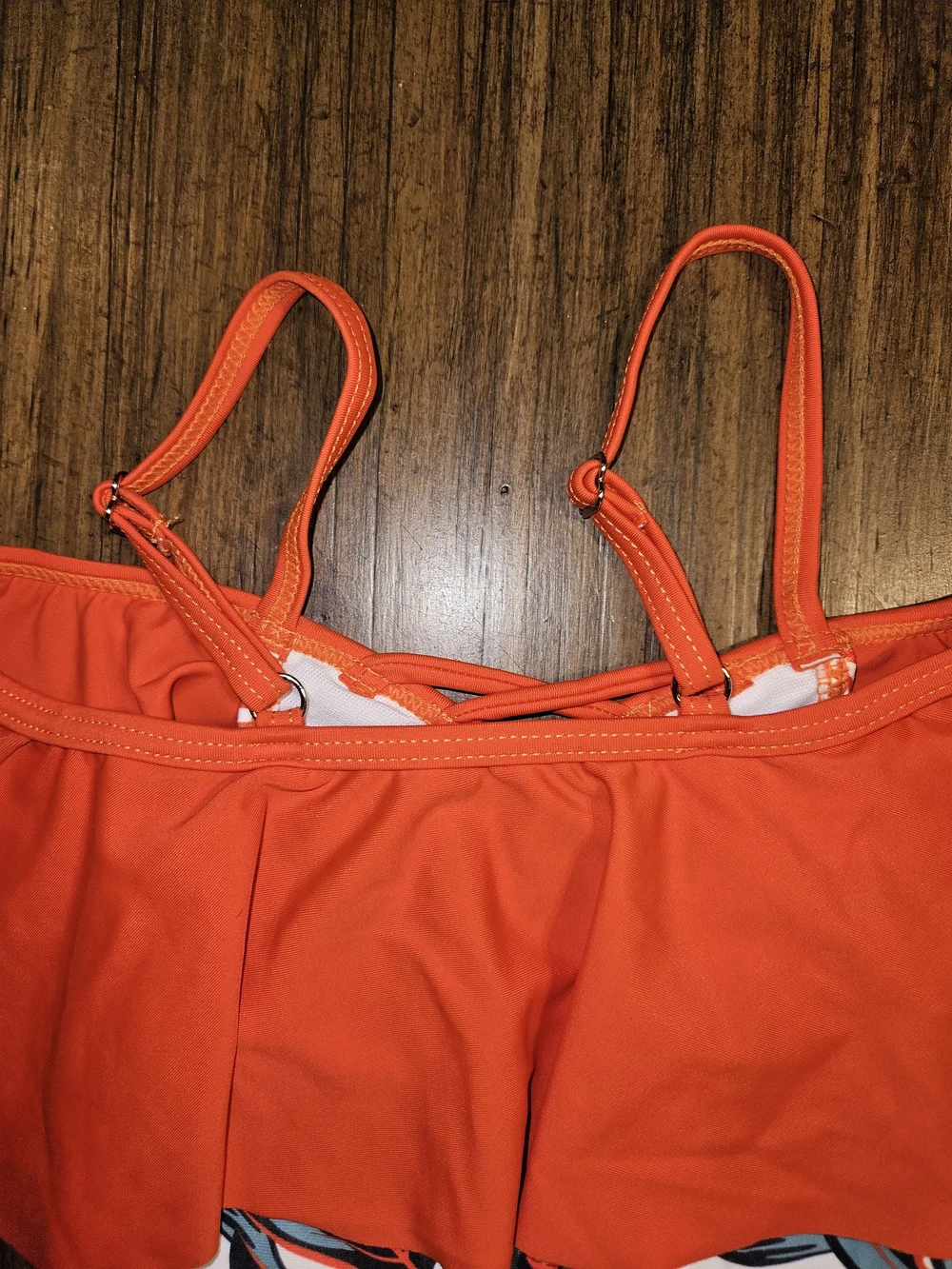PatPat Orange Ruffle One-Piece Swimsuit with Navy Leaf Print